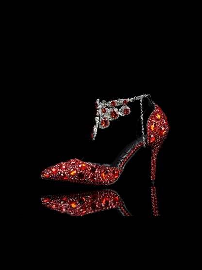 Bridal Pumps for Women with Glitter Crystal Sequined Jeweled Details