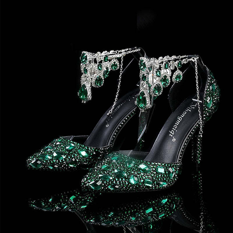 Bridal Pumps for Women with Glitter Crystal Sequined Jeweled Details