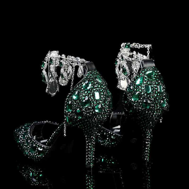 Bridal Pumps for Women with Glitter Crystal Sequined Jeweled Details