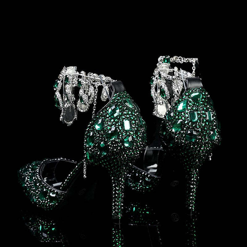 Bridal Pumps for Women with Glitter Crystal Sequined Jeweled Details