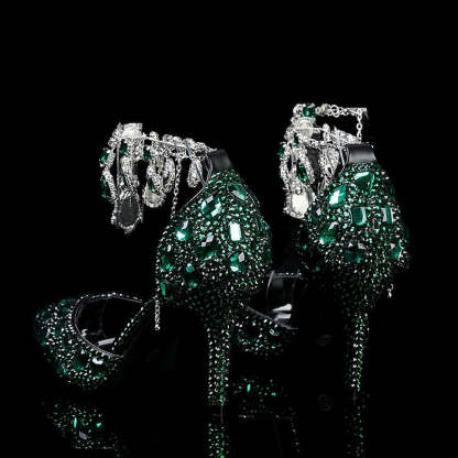 Bridal Pumps for Women with Glitter Crystal Sequined Jeweled Details