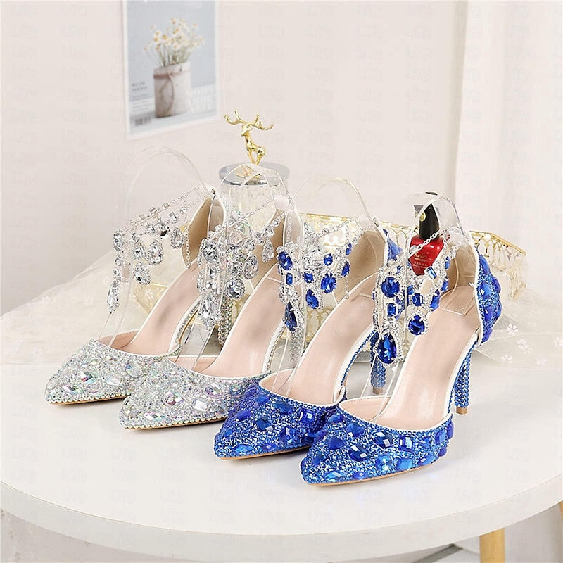 Bridal Pumps for Women with Glitter Crystal Sequined Jeweled Details