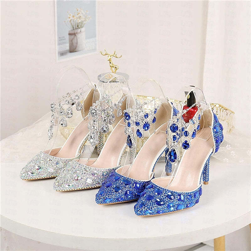 Bridal Pumps for Women with Glitter Crystal Sequined Jeweled Details