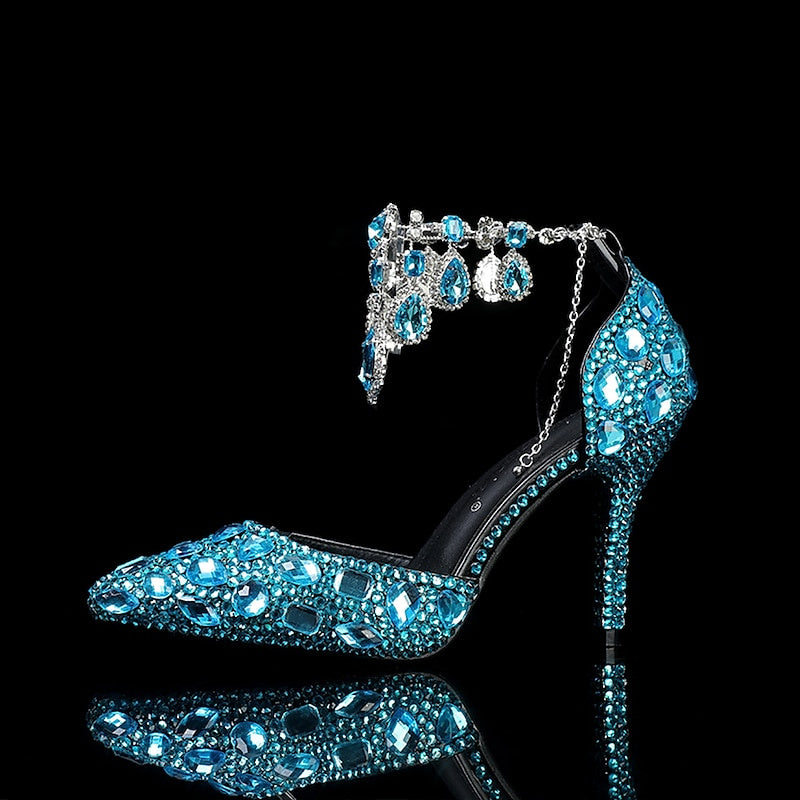 Bridal Pumps for Women with Glitter Crystal Sequined Jeweled Details