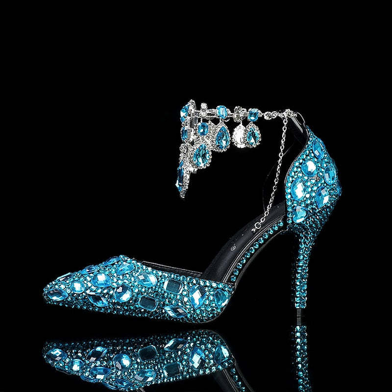 Bridal Pumps for Women with Glitter Crystal Sequined Jeweled Details