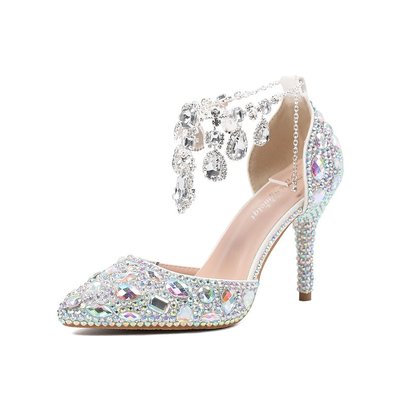 Bridal Pumps for Women with Glitter Crystal Sequined Jeweled Details