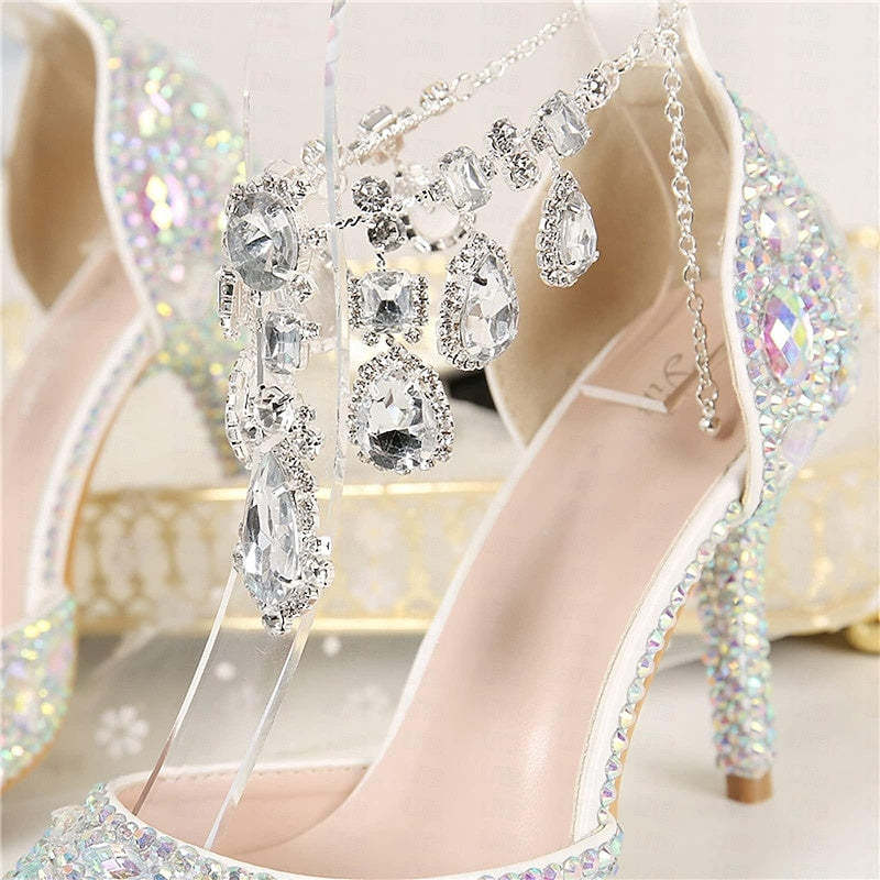 Bridal Pumps for Women with Glitter Crystal Sequined Jeweled Details