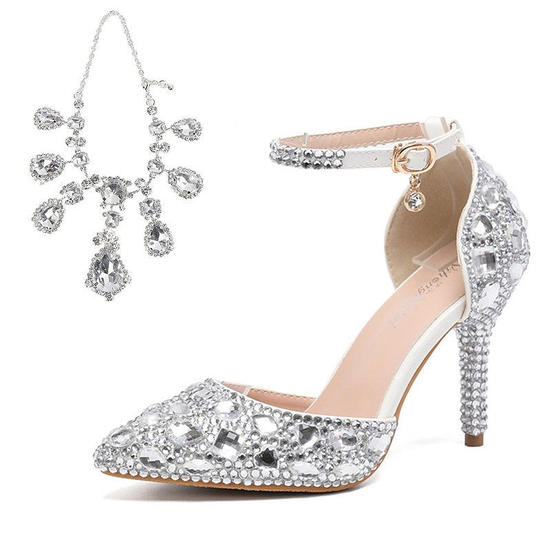 Bridal Pumps for Women with Glitter Crystal Sequined Jeweled Details