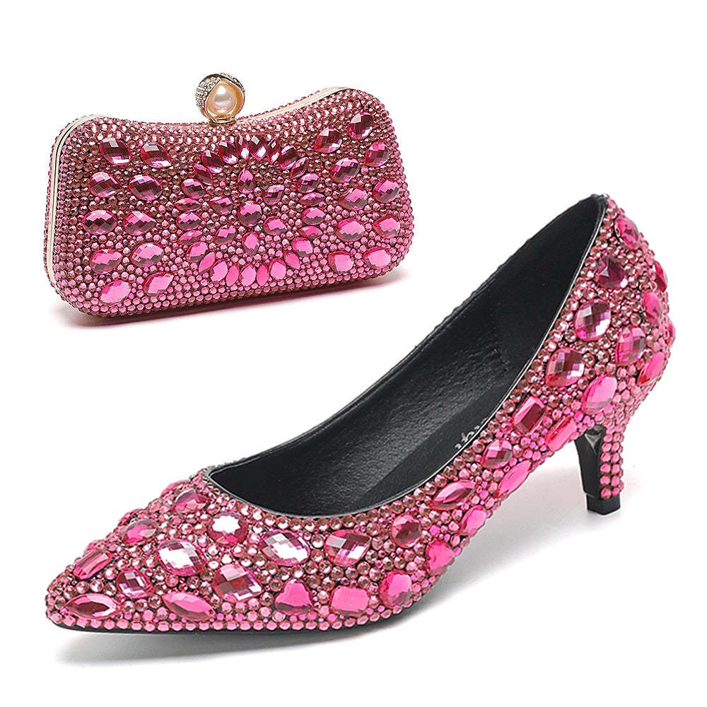 Bridal Pumps with Bling for Women - Crystal Jeweled Glitter Wedding Dress Shoes