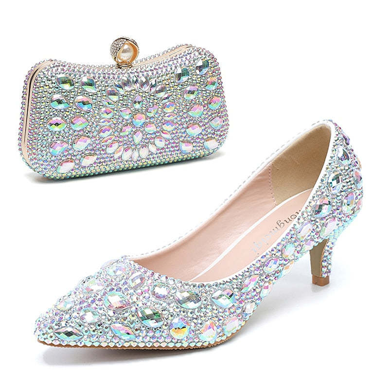 Bridal Pumps with Bling for Women - Crystal Jeweled Glitter Wedding Dress Shoes