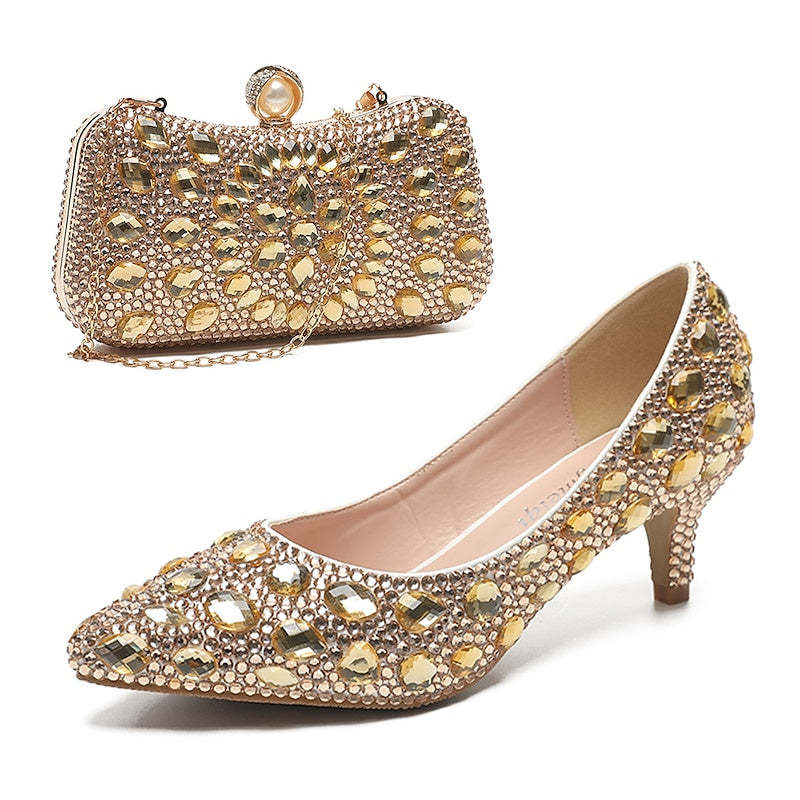 Bridal Pumps with Bling for Women - Crystal Jeweled Glitter Wedding Dress Shoes