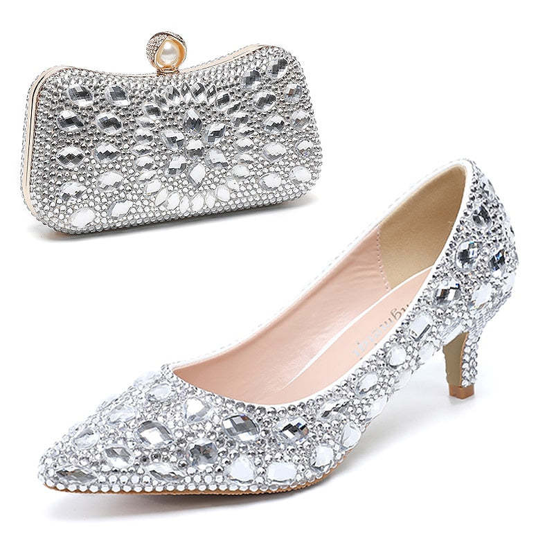 Bridal Pumps with Bling for Women - Crystal Jeweled Glitter Wedding Dress Shoes
