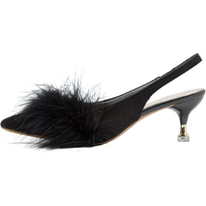 Black Pointed Toe Low Heel Bridal Shoes for Women with Feather Buckle