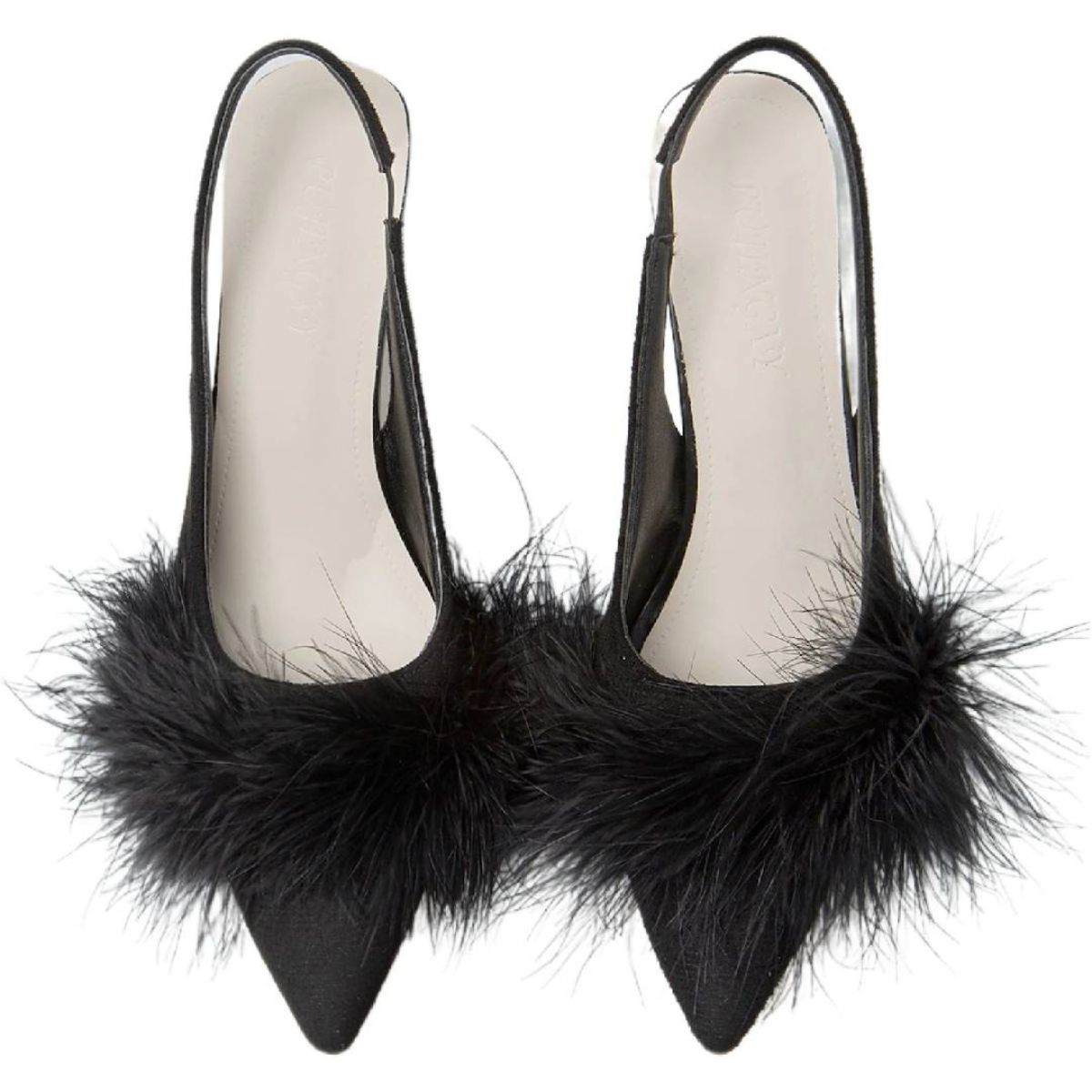 Black Pointed Toe Low Heel Bridal Shoes for Women with Feather Buckle