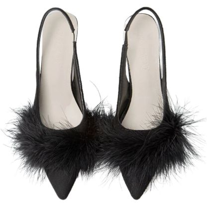 Black Pointed Toe Low Heel Bridal Shoes for Women with Feather Buckle