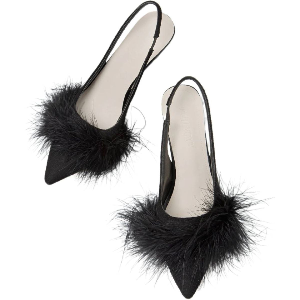 Black Pointed Toe Low Heel Bridal Shoes for Women with Feather Buckle