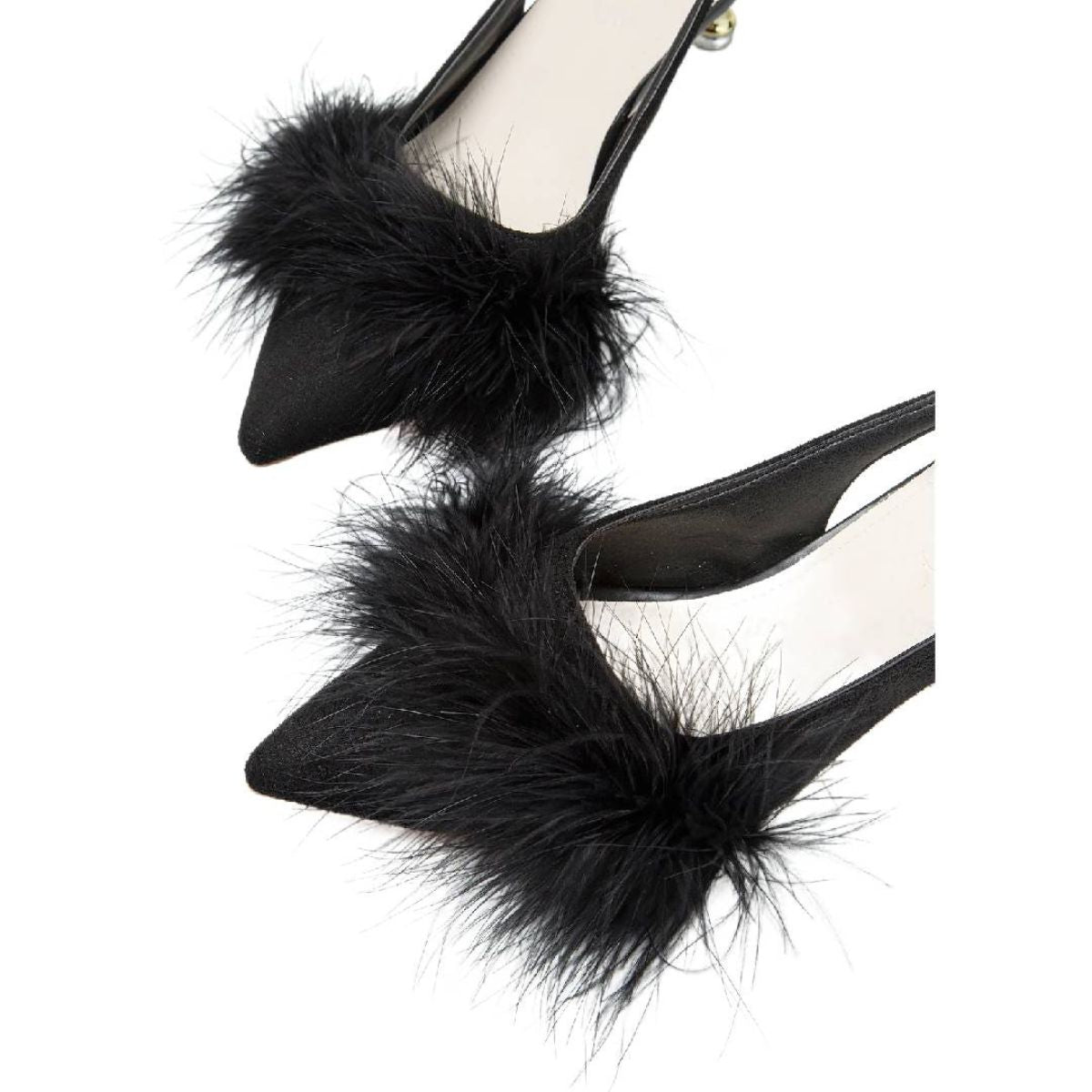 Black Pointed Toe Low Heel Bridal Shoes for Women with Feather Buckle