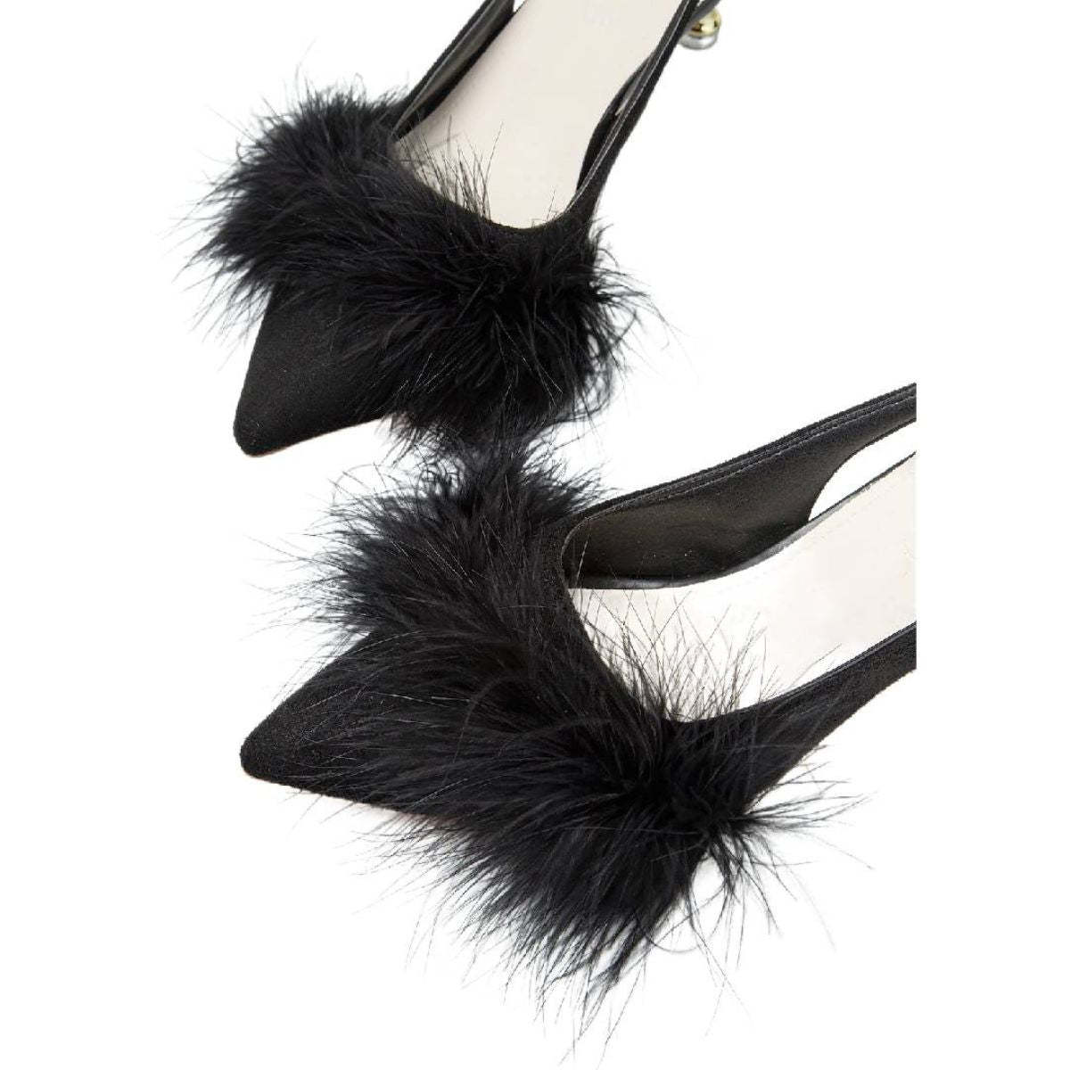 Black Pointed Toe Low Heel Bridal Shoes for Women with Feather Buckle