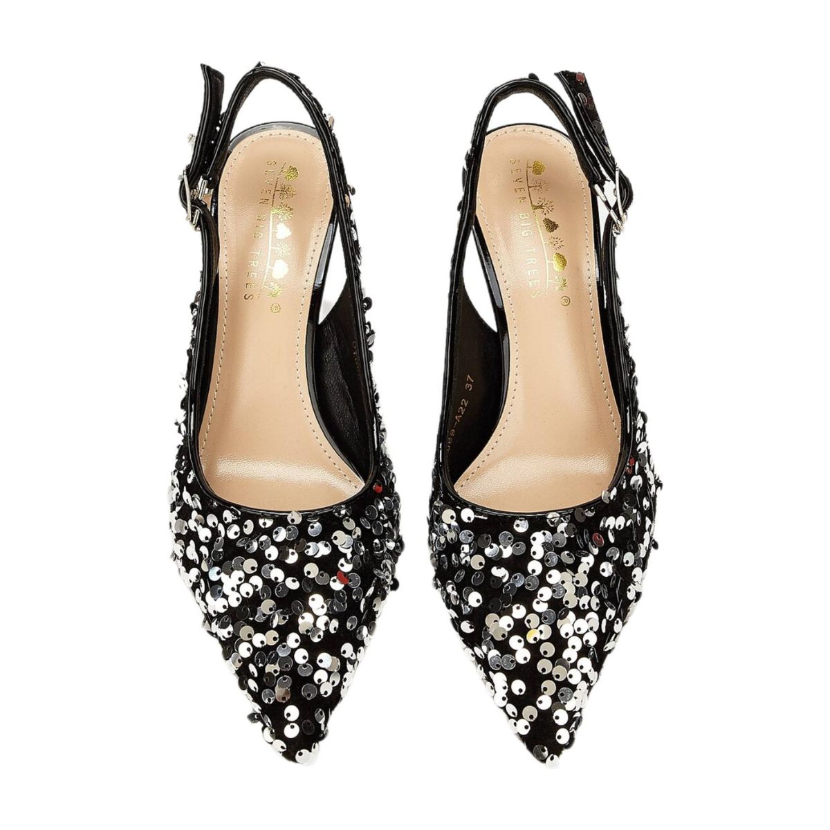 Black Pointed-Toe Stiletto Heel Wedding Shoes for Women with Sequins