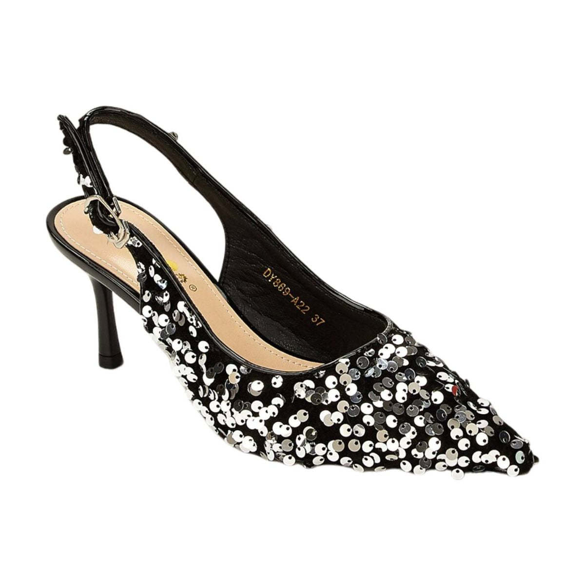 Black Pointed-Toe Stiletto Heel Wedding Shoes for Women with Sequins