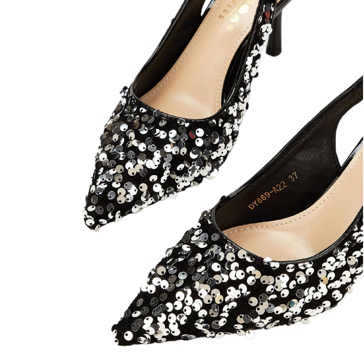 Black Pointed-Toe Stiletto Heel Wedding Shoes for Women with Sequins
