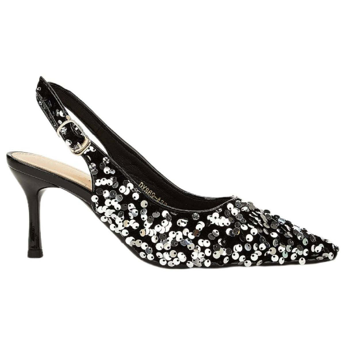Black Pointed-Toe Stiletto Heel Wedding Shoes for Women with Sequins