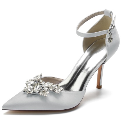 Bridal High Heel Shoes for Women with Rhinestones and Buckle Detail
