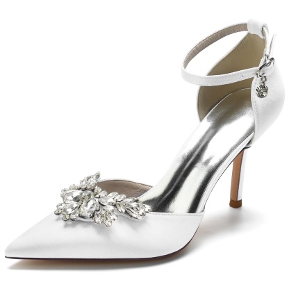 Bridal High Heel Shoes for Women with Rhinestones and Buckle Detail