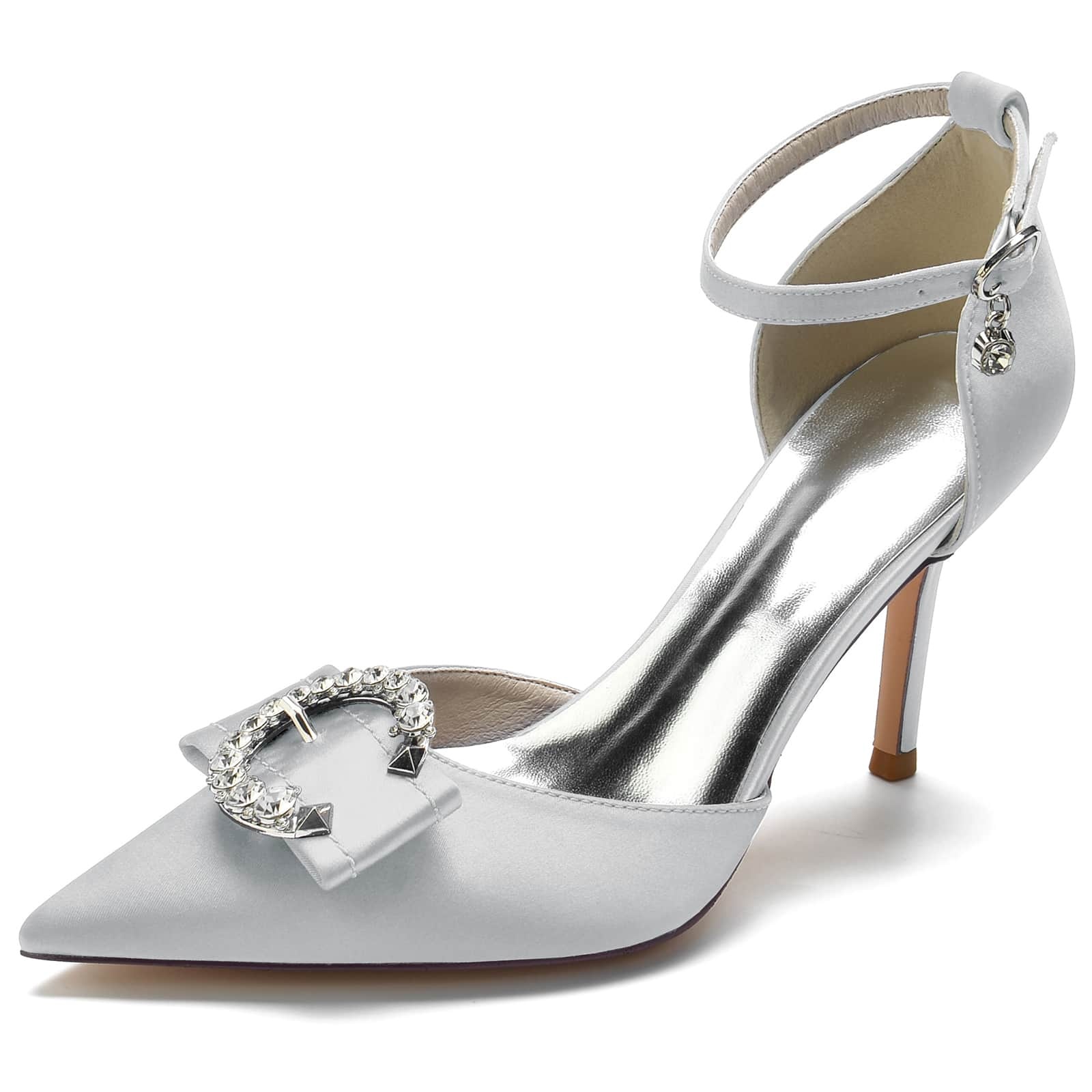 Bridal High Heel Shoes for Women with Rhinestone Buckle and Pointed Toe