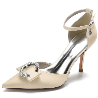 Bridal High Heel Shoes for Women with Rhinestone Buckle and Pointed Toe