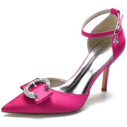 Bridal High Heel Shoes for Women with Rhinestone Buckle and Pointed Toe