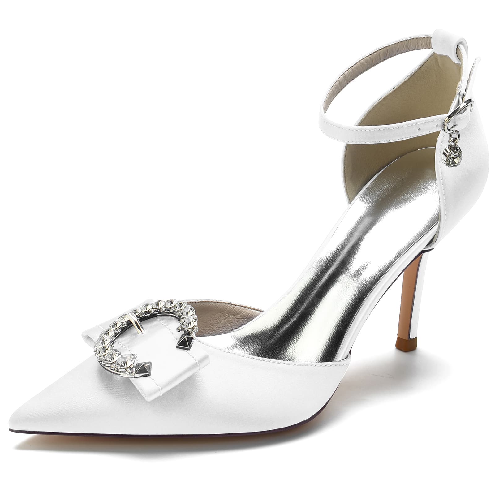 Bridal High Heel Shoes for Women with Rhinestone Buckle and Pointed Toe