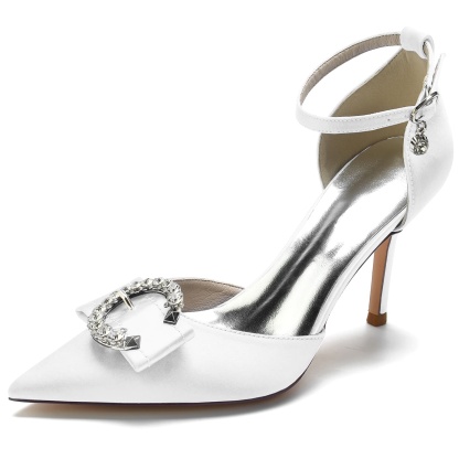 Bridal High Heel Shoes for Women with Rhinestone Buckle and Pointed Toe