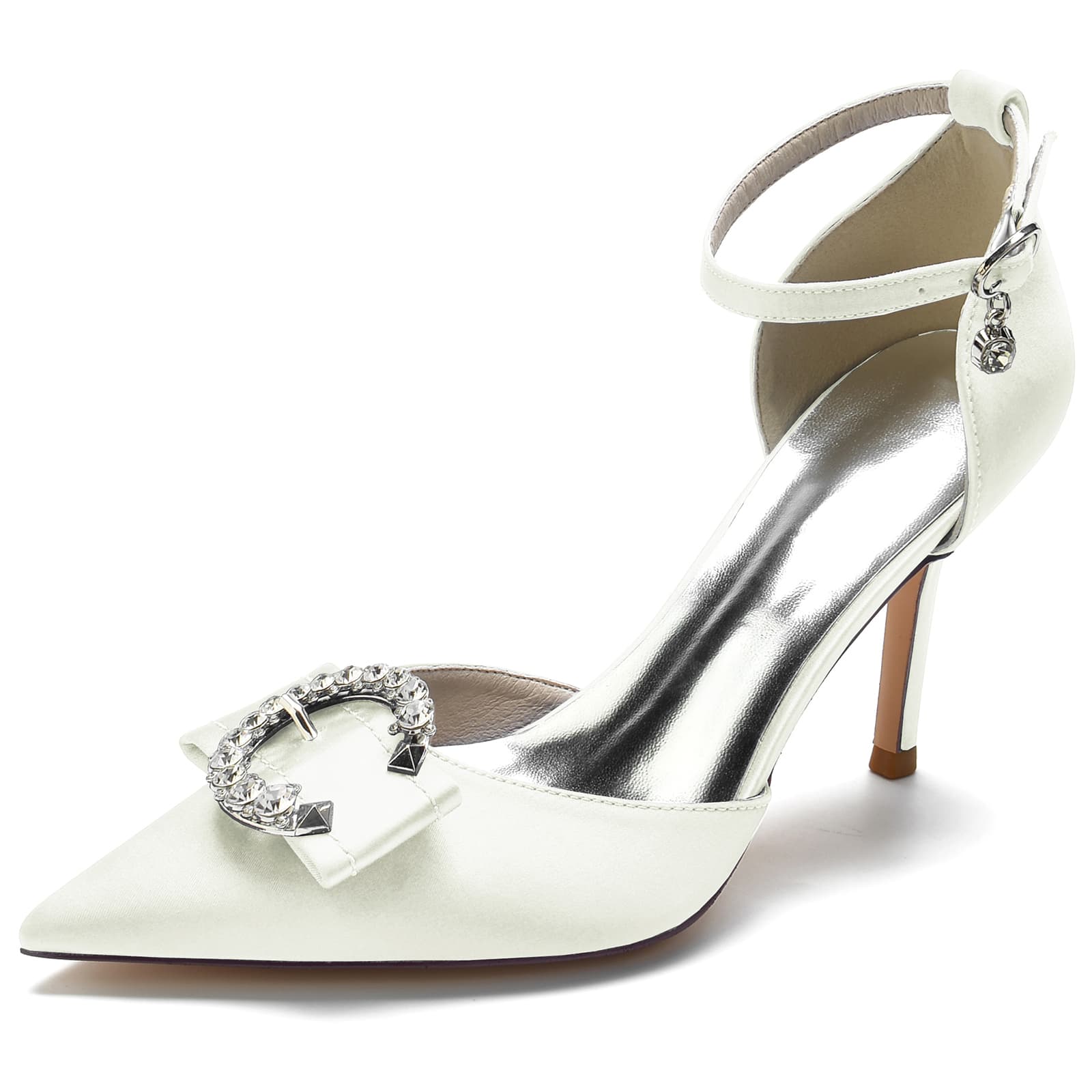 Bridal High Heel Shoes for Women with Rhinestone Buckle and Pointed Toe