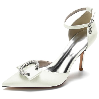 Bridal High Heel Shoes for Women with Rhinestone Buckle and Pointed Toe