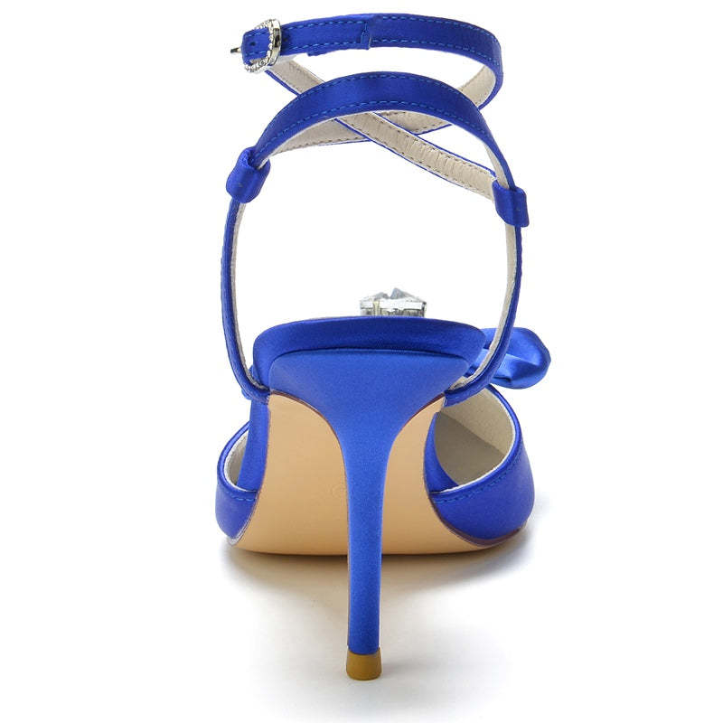 Bridal Shoes for Women with Pointed Toe Bow and Rhinestone Cross Buckle