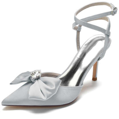 Bridal Shoes for Women with Pointed Toe Bow and Rhinestone Cross Buckle