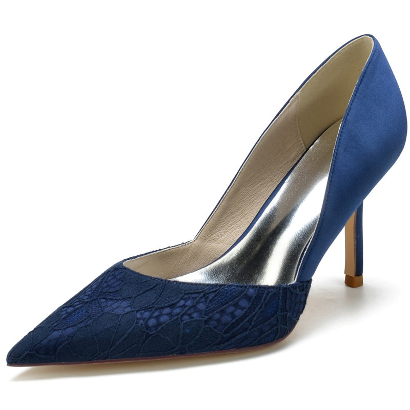 Elegant Closed-Toe Lace High Heel Wedding Shoes for Women