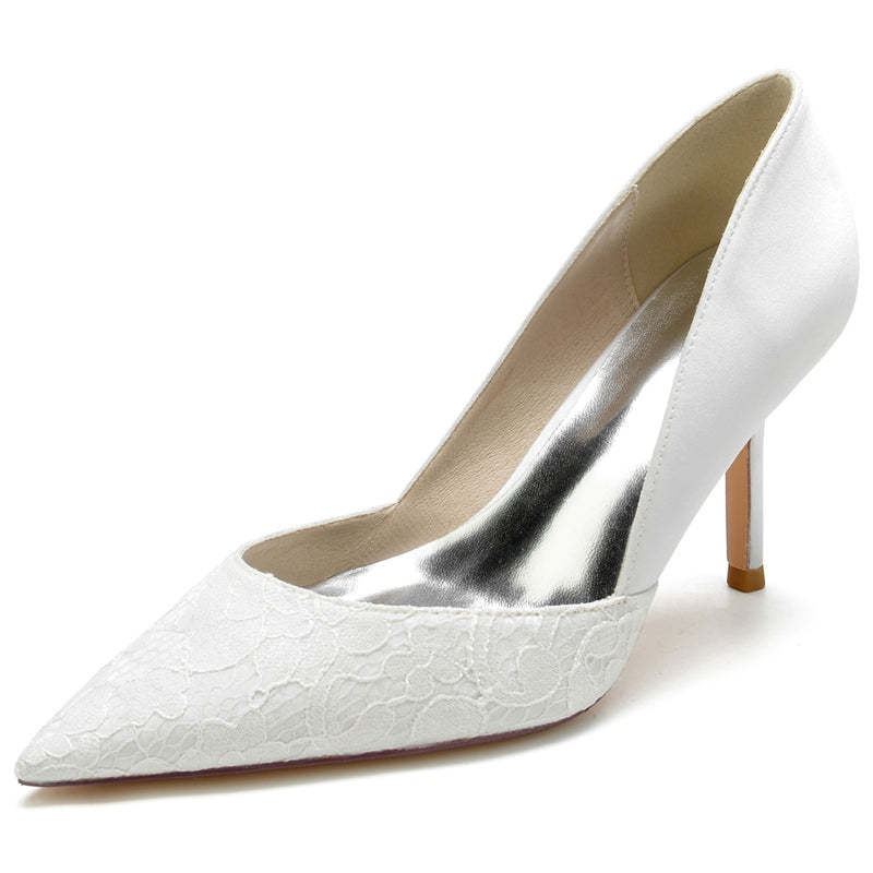Elegant Closed-Toe Lace High Heel Wedding Shoes for Women