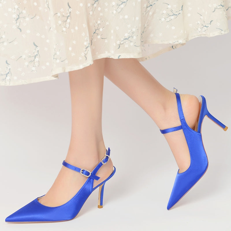 Bridal Sandals for Women with Buckle Detail and Pointed Toe High Heels