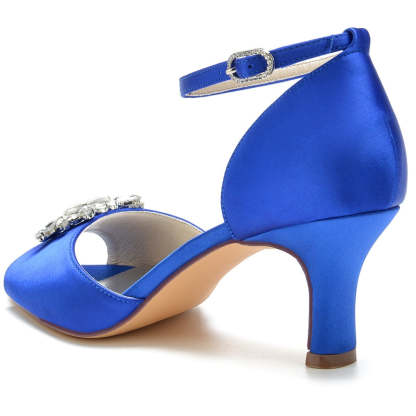 Bridal Shoes for Women with Rhinestone Buckle Open Toe and Block Heel