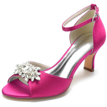 Bridal Shoes for Women with Rhinestone Buckle Open Toe and Block Heel