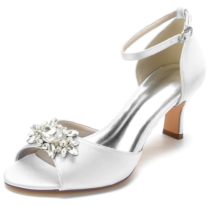 Bridal Shoes for Women with Rhinestone Buckle Open Toe and Block Heel