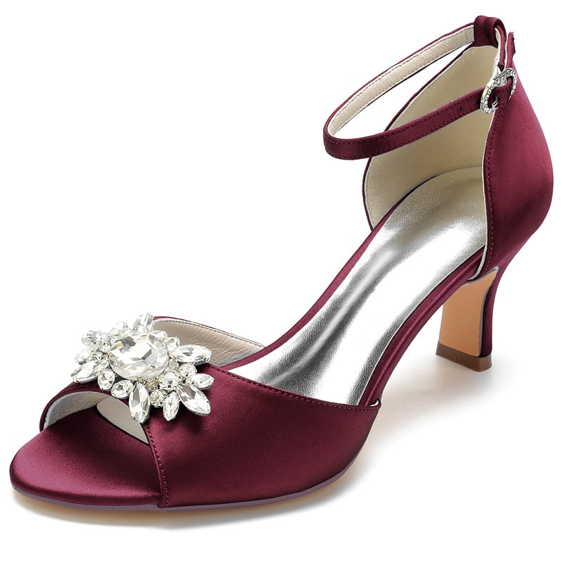Bridal Shoes for Women with Rhinestone Buckle Open Toe and Block Heel