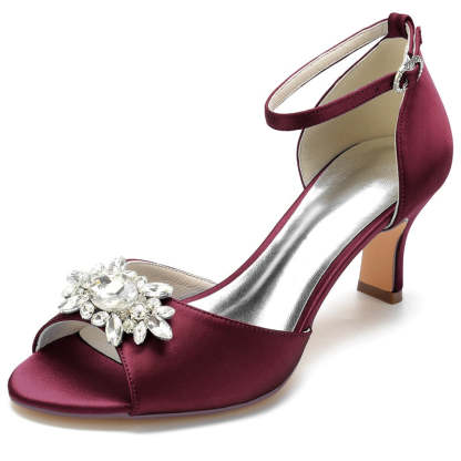 Bridal Shoes for Women with Rhinestone Buckle Open Toe and Block Heel