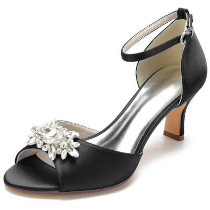 Bridal Shoes for Women with Rhinestone Buckle Open Toe and Block Heel
