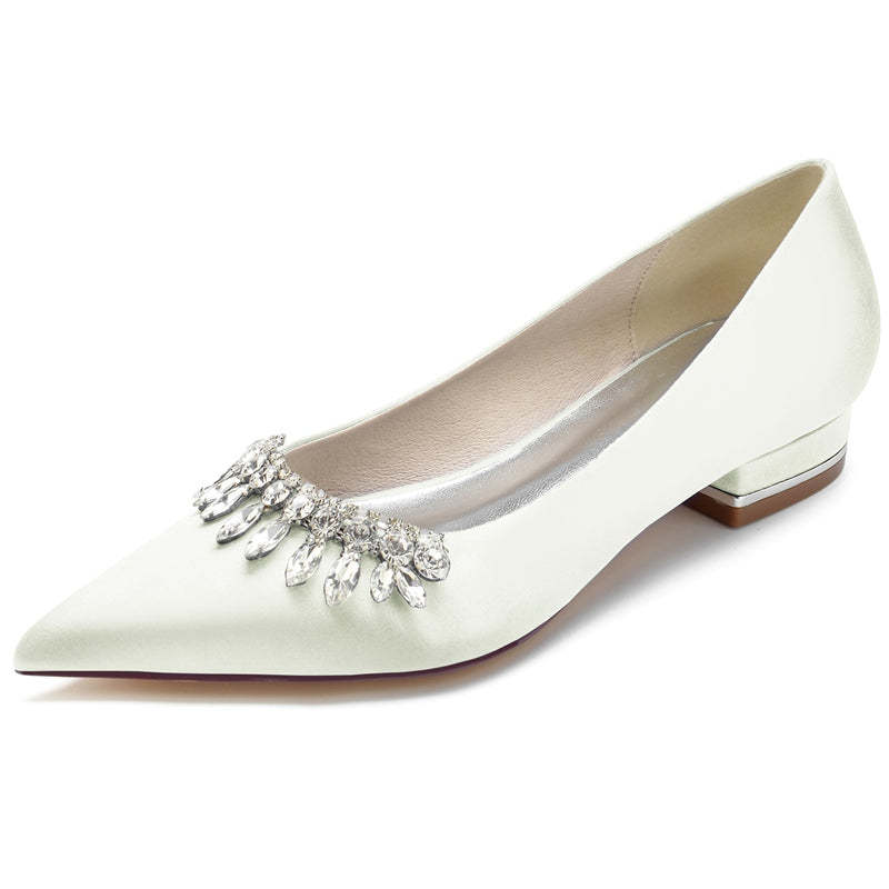 Elegant Closed-Toe Rhinestone Bridal Shoes for Women with Low Heel