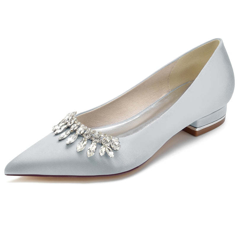 Elegant Closed-Toe Rhinestone Bridal Shoes for Women with Low Heel