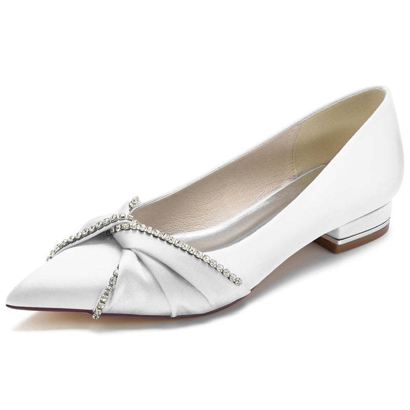Bridal Shoes for Women with Comfortable Flat Heel and Rhinestone Crossed Knot