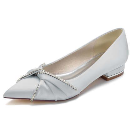 Bridal Shoes for Women with Comfortable Flat Heel and Rhinestone Crossed Knot
